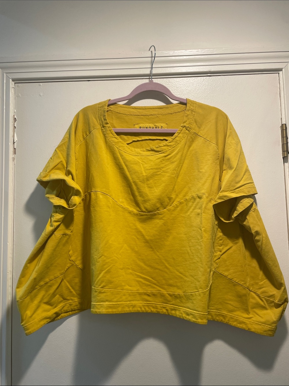 Rundholz DIP Mustard Cotton Cropped Paneled Tee Top Boxy Avant Garde Lagenlook